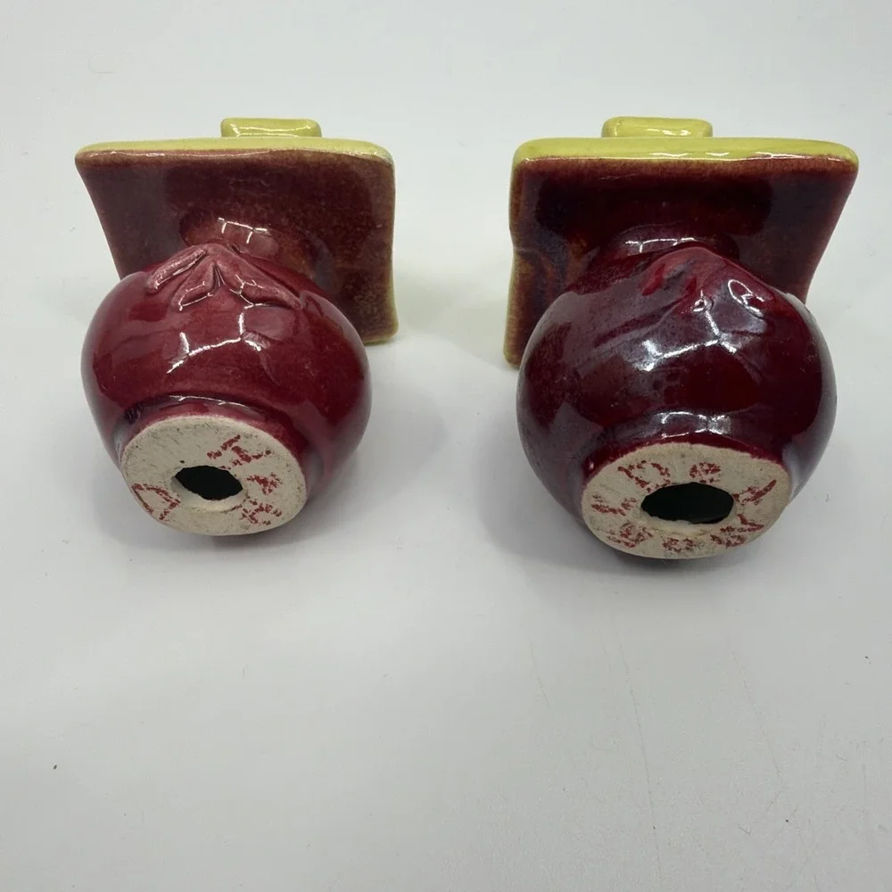 Mid Century Chartreuse/Burgundy's Ceramic Lamp Shaped Salt & Pepper Shakers